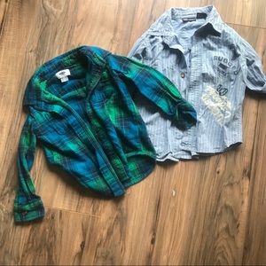 Boys blue button down flannel and overcoat shirts